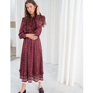 Paris Atelier & Other Stories long sleeve boho midi dress w/buttons & ruffles 